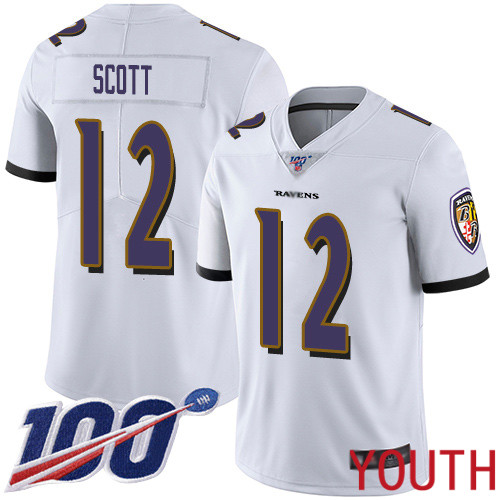 Baltimore Ravens Limited White Youth Jaleel Scott Road Jersey NFL Football #12 100th Season Vapor Untouchable->youth nfl jersey->Youth Jersey